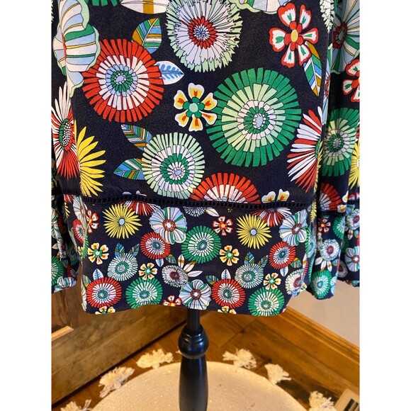 Crown & Ivy Womens Blouse Size Large Boho Peasant Patterened Bell Sleeve Top - Picture 4 of 12